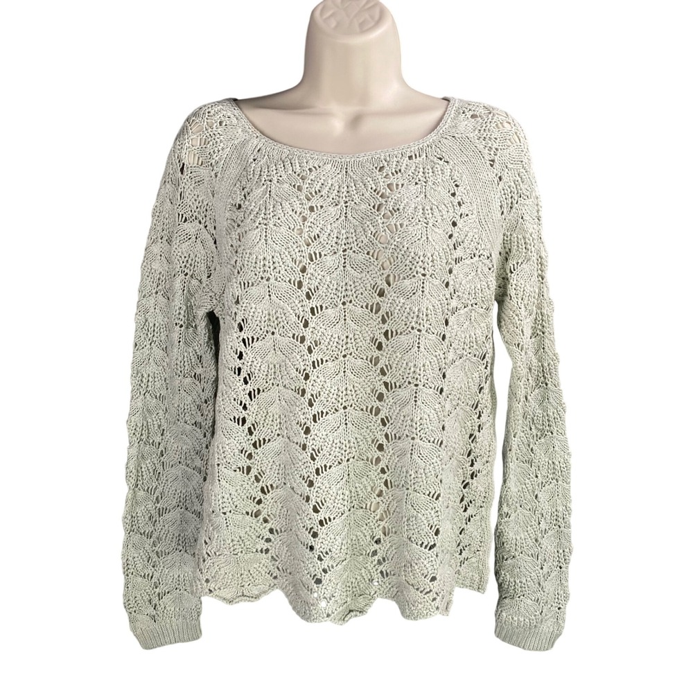 Boho Chic Crochet Knit Sweater Womens‎ Medium Indie Cottage Granola Earthy